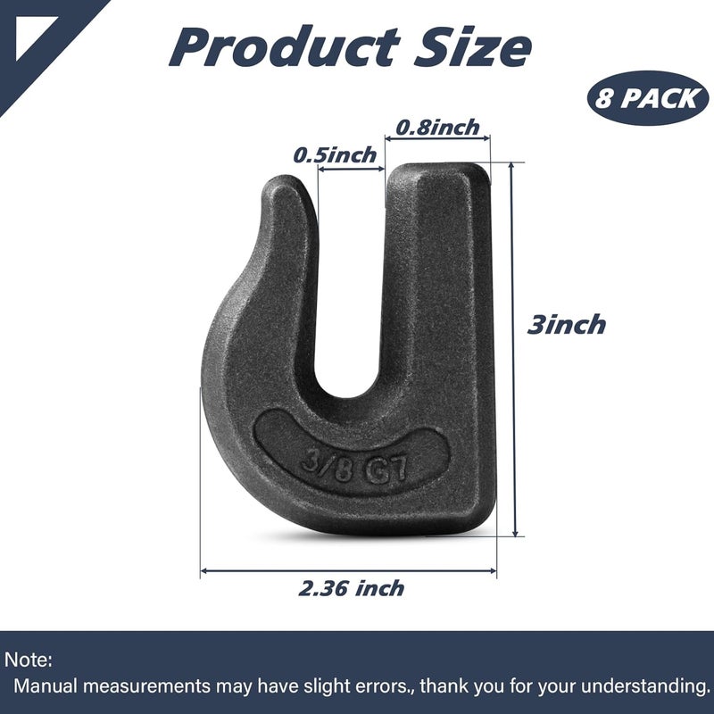 HANDRERLEE 8 Pack Weld-On Chain Grab Hooks, G70 3/8" Forged Chain Hook, Heavy Duty Weldable Grab Hook for Tractors, Truck, Forklift, Trailers - 6,600 lbs WLL - Image 2